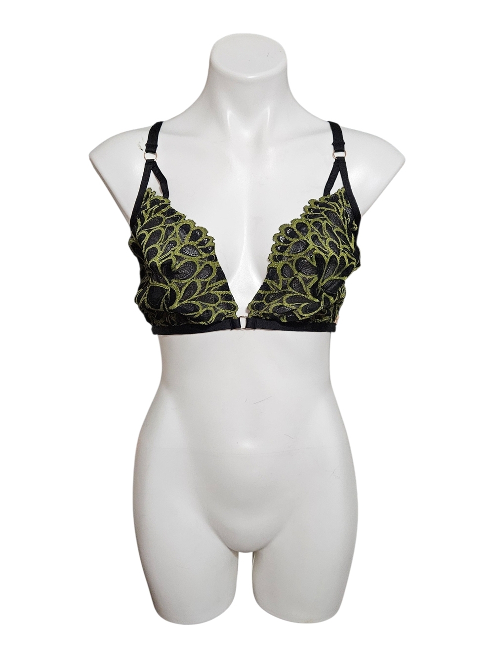 Savage X Fenty Black Bralette with Olive Lace Detail